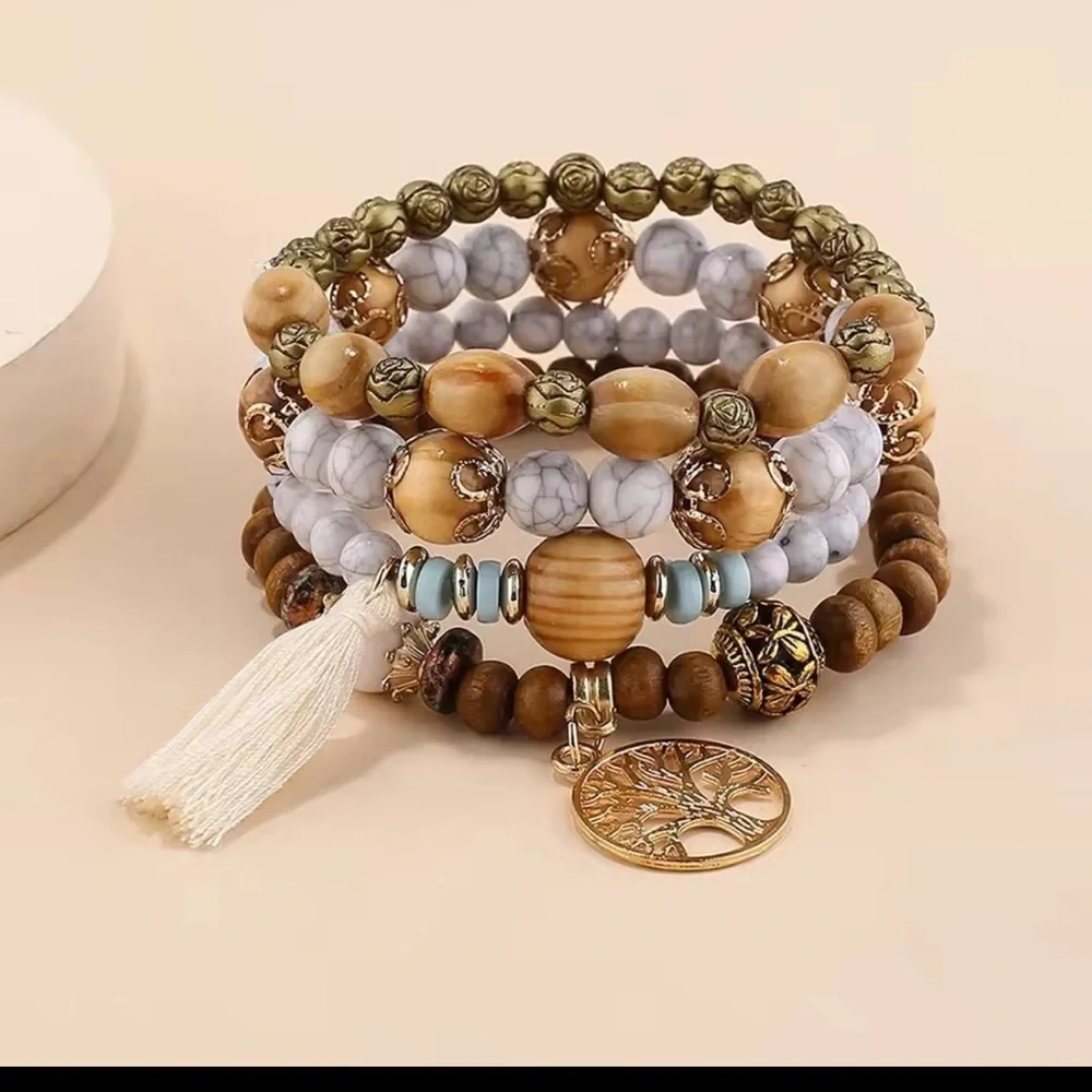 Bohemian Tree of Life Beaded Bracelet Set 4 Pcs